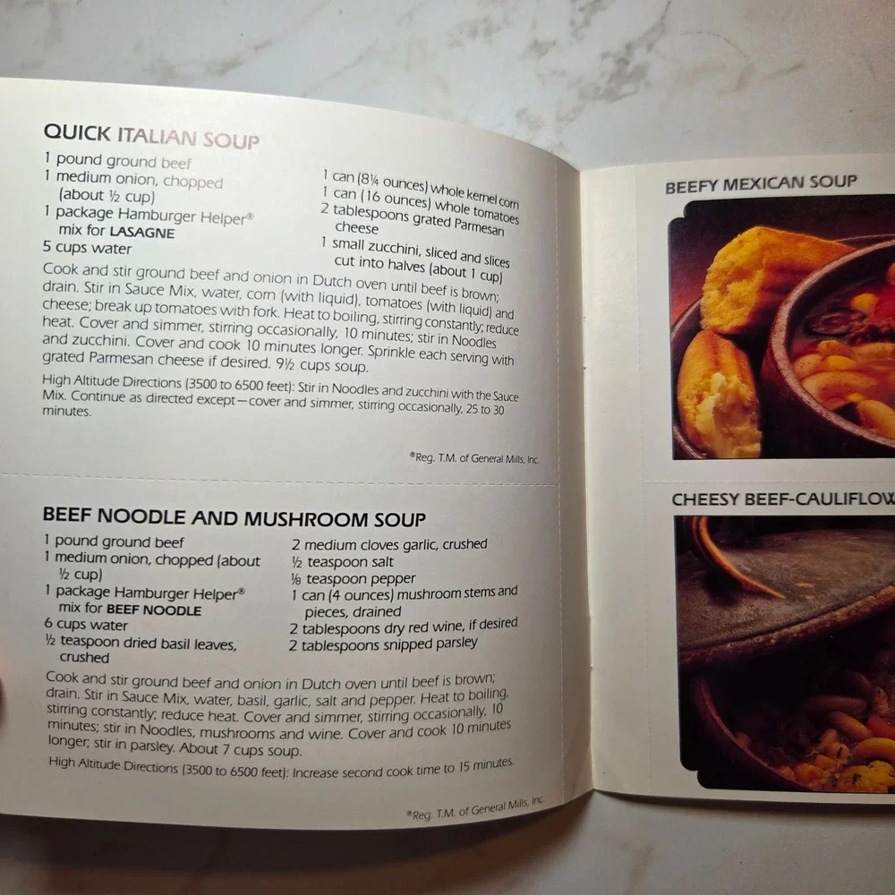 Vintage Hamburger Helper Quick Hearty Soups and Holiday Comforts Recipe Booklets